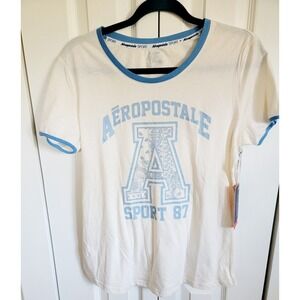Aeropostale Sport L Women's T-Shirt Top Beige Short Sleeve Cotton Blend‎ NWT